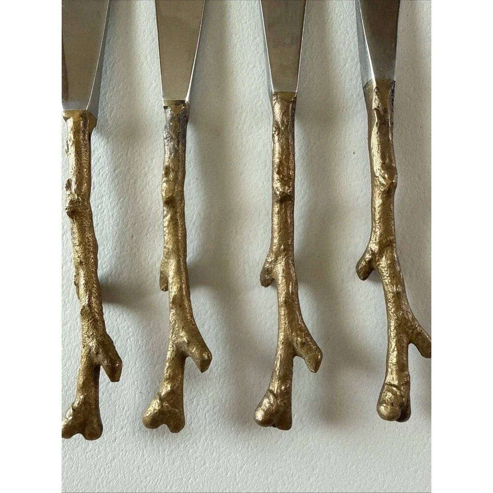 VTG Brass Tone Branch Twig Silverware Spreader Set 4 Flatware‎ (read)